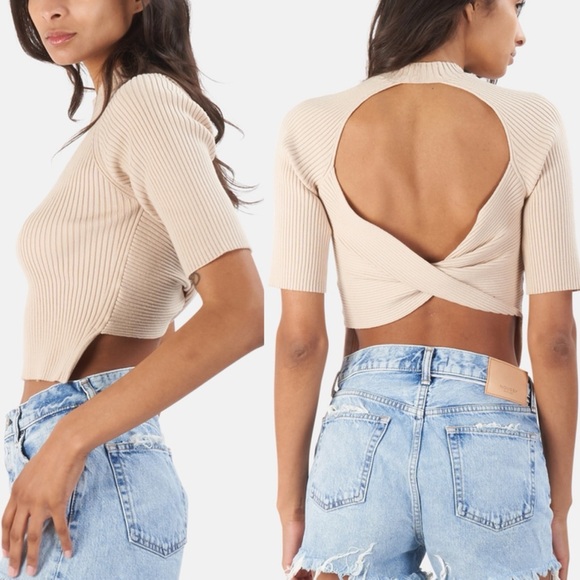 NAADAM Sweaters - Naadam Twist Back Ribbed Short Sleeve Top
